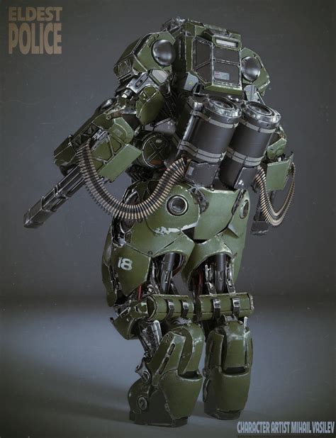 Eldest Police By Mihail Vasilev Robotic Cyborg 3d Armor Concept Robot Concept Art Robot