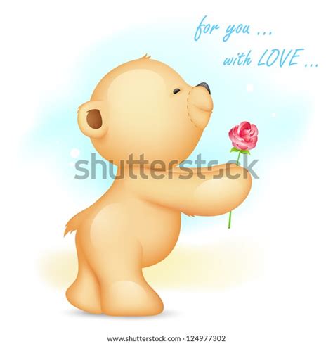 Illustration Teddy Bear Holding Rose Proposing Stock Vector Royalty