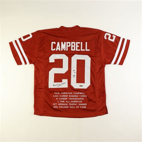 Earl Campbell Signed Career Highlight Stat Jersey Inscribed Ht