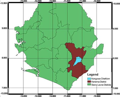 Map LatLon Showing Study Location Nongowa Chiefdom Of Kenema