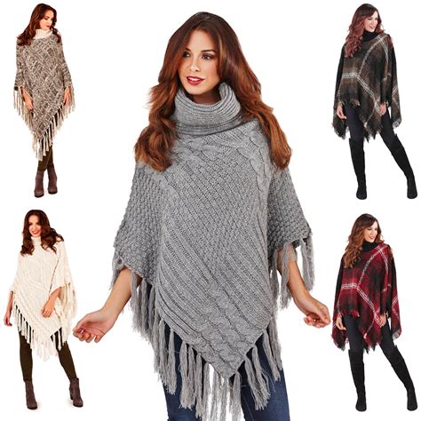 Womens Warm Winter Luxury Poncho Wrap Knitted Shawl Throw Cape Ladies