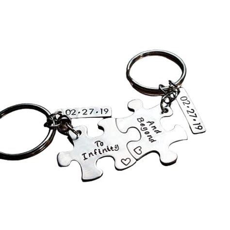 Hand Stamped Personalized Couples Puzzle Piece Keychains