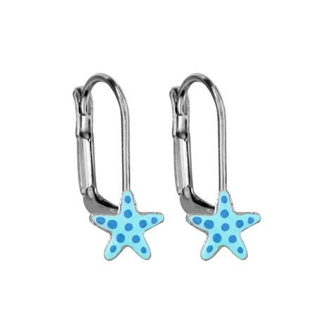 Boucles D Oreilles Pour Enfant En Argent Rhodi Toile De Mer Bleue Et