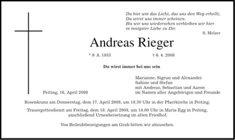 Traueranzeigen Von Andreas Rieger Trauer Merkur De