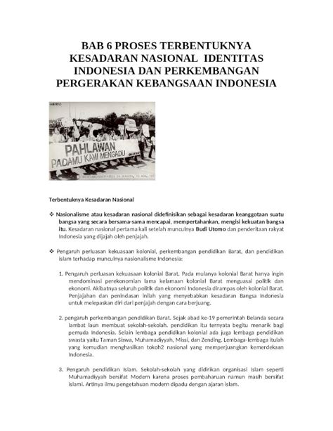 Doc Bab Proses Terbentuknya Kesadaran Nasional Identitas Indonesia