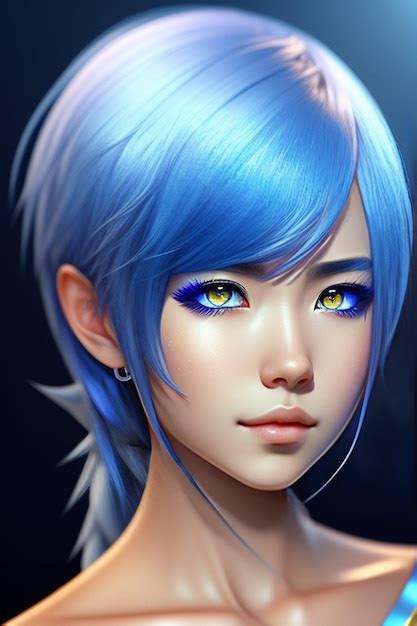 Premium Ai Image Beautiful Blue Eyes And Blue Hairs Girl Portrait With High Details Face