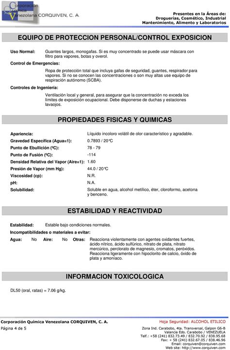 Hoja Tecnica Y Msds Alcohol Antiseptico Pdf Agua Alcohol