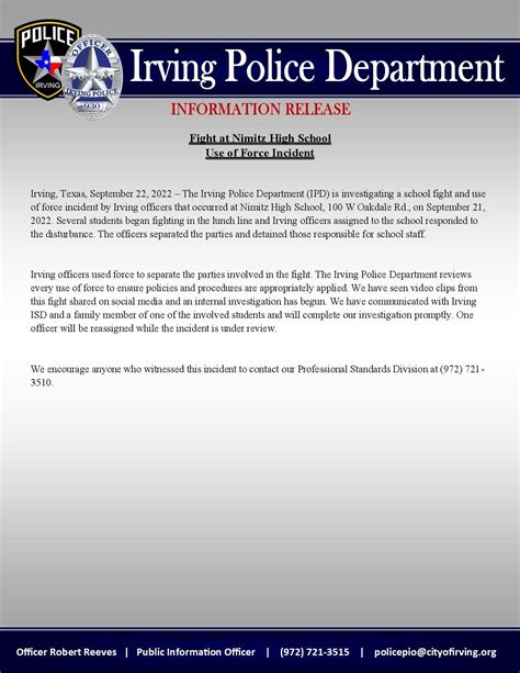 Irving police dept initiatives are lowering crime rates this month 22