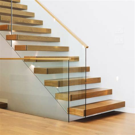 China Modern Glass Wood Staircase with Timber Tread 12mm Glass Railing / Floating Staircase ...