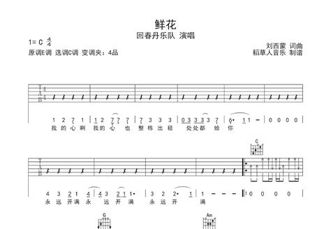 鲜花吉他谱回春丹乐队c调弹唱简单97单曲版 吉他世界