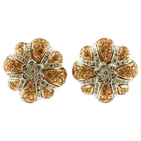 Sapphire And Diamond Floral Stud Earrings Yellow And White Gold At