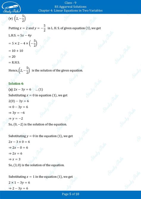 Rs Aggarwal Solutions Class Chapter Linear Equations In Two