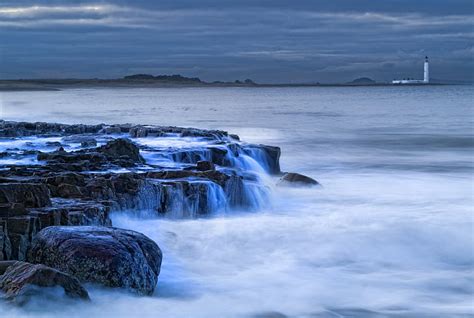 Sea The Sky Clouds Stones Shore Lighthouse The Evening Scotland