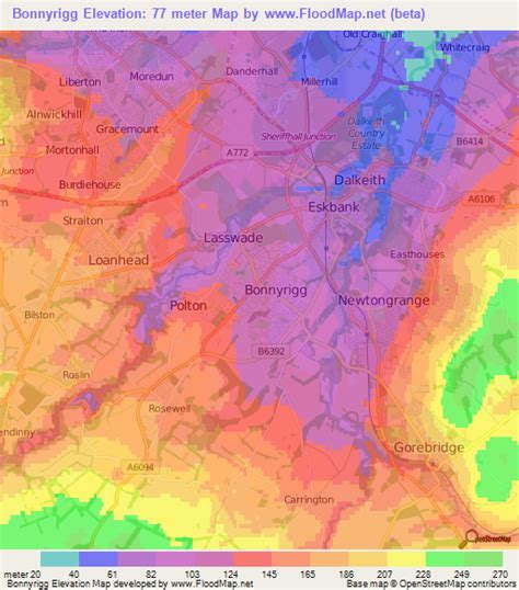 Elevation of Bonnyrigg,UK Elevation Map, Topography, Contour