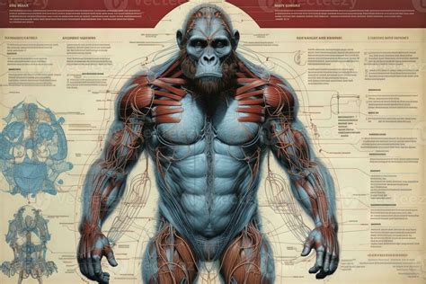 Gorilla ape monkey cyborg animal detailed infographic, full details anatomy poster diagram ...