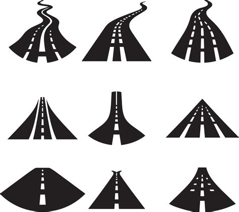 Vector black car road icons set on white background. Highway symbols ...