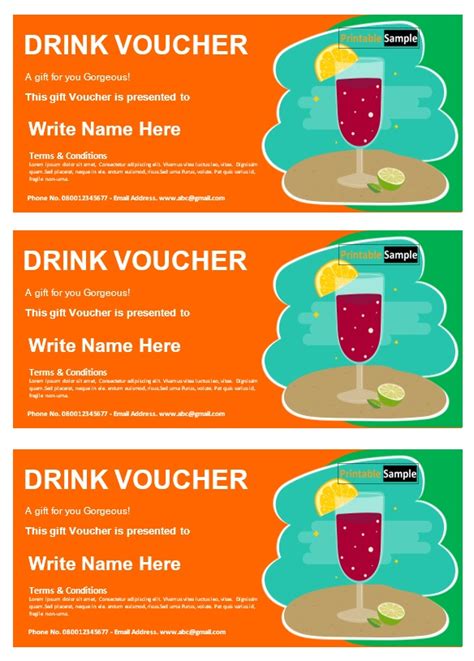 Drinks Voucher Template Printable Samples