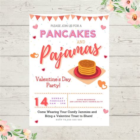 Valentine Day Pancake And Pajamas Breakfast Party Invitation Etsy