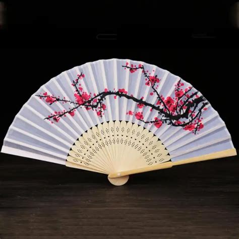 Chinese Folding Hand Fan Japanese Cherry Blossom Design Silk Costume ...