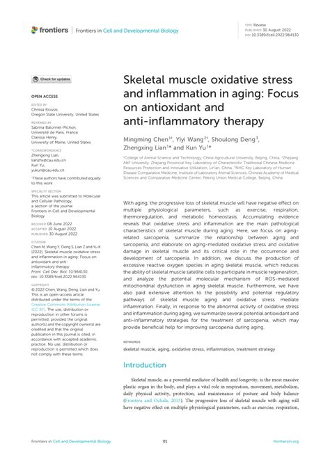 PDF Skeletal Muscle Oxidative Stress And Inflammation In Aging Focus