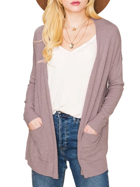 Doublju Women S Long Sleeve Pocket Open Front Knit Cardigan Sweater