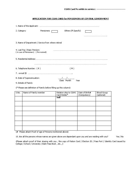 Cghs Form Identity Document Disability