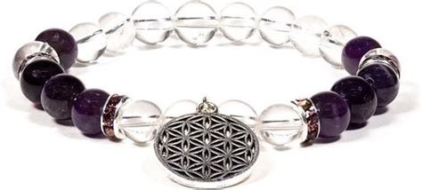 Armband Bergkristal Amethist Met Bloem Des Levens Bol