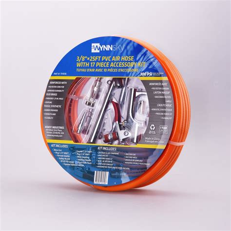 WYNNsky 3 8 X 25ft PVC Air Compressor Hose Kit With 17 Piece Air Tool