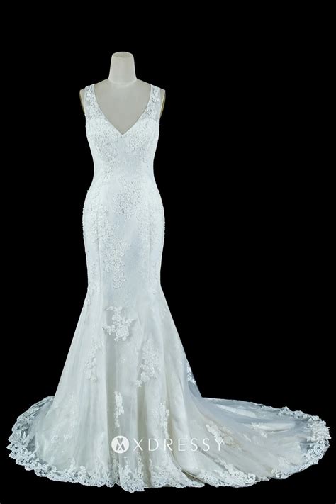 Sleeveless Ivory Lace Satin Mermaid Wedding Dress Xdressy