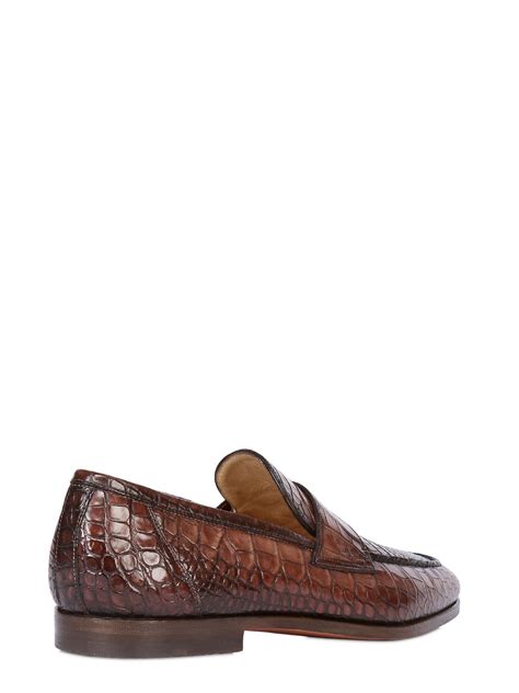 Lyst Santoni Crocodile Penny Loafers In Brown For Men