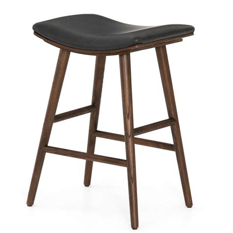 Shiela Modern Black Faux Leather Seat Brown Wood Leg Counter Stool