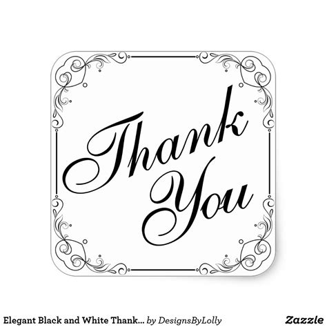 Elegant Black And White Thank You Square Sticker Wedding Bridal Dream