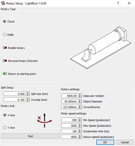 Rotary Setup (Galvo) - LightBurn Documentation