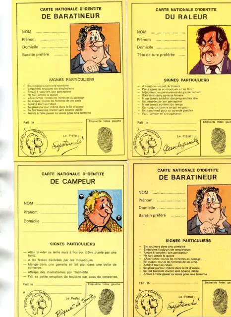 LOT DE 4 cartes Humour Illustré sur la carte Nationale d Identité EUR 9