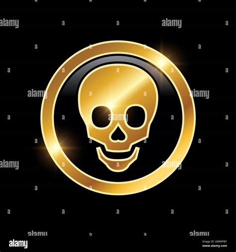 Golden Luxury Skull Vector Sign In Black Background With Gold Shine