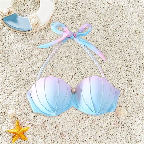 Top De Bikini De Conchas Marinas Con Tirantes Para Mujer Sujetadores De