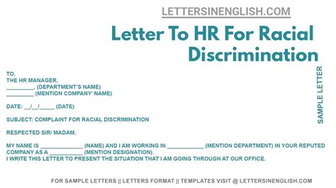 Letter To Hr For Racial Discrimination Sample Complaint Letter For