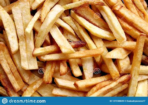 Batatas Fritas Prejudiciais Fritadas Saborosos Da Textura Imagem De