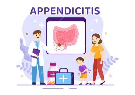 Ilustración De Apendicitis Con Niños Inflamación Del Apéndice Y