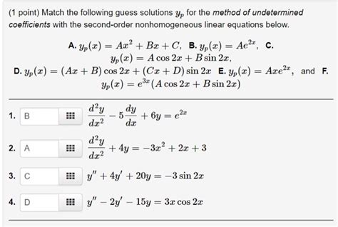 Solved 1 Point Match The Following Guess Solutions Yp For Chegg