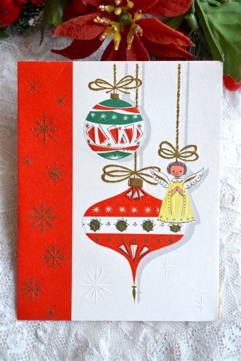 Vintage Christmas Card Angel And S Ornaments Used Etsy Vintage