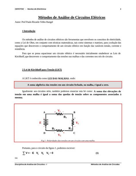 Pdf An Lise De Malhas E N S Avisos Da Turma Cefet Sc N Cleo De