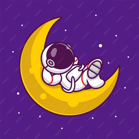 Linda Astronauta Durmiendo En La Luna Icono De Dibujos Animados Ilustración Concepto De Icono