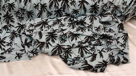 100 Rayon Challis Black Palm Tree On Baby Blue Background Etsy