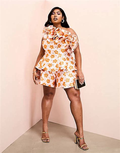 Asos Luxe Curve Co Ord Jacquard Off Shoulder Peplum Top And Flippy Shorts In Ora Asos