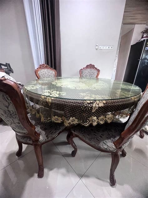 Meja Makan Bulat Kayu Jati Seaters Furniture Home Living