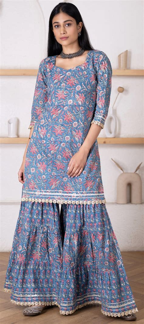 Designer Festive Party Wear Blue Color Cotton Fabric Salwar Kameez