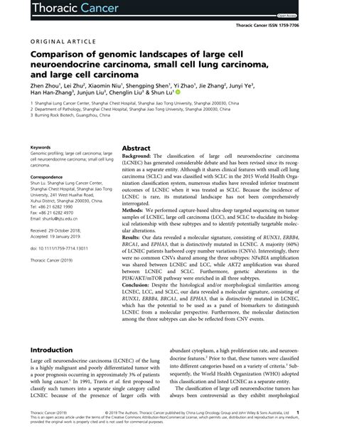 PDF Comparison Of Genomic Landscapes Of Large Cell Neuroendocrine