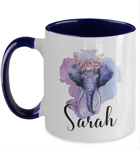 Elephant Mug, Personalized Elephant Lover Gift, Elephant Gifts for Women, Cute Elephant Mug ...