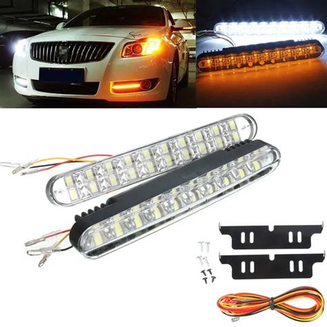 Pcs Smd Led Car Auto Daytime Running Lights White Drl And Yellow